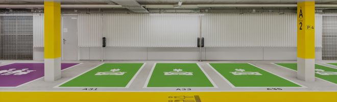 EV charging bay, multi-storey car park hero