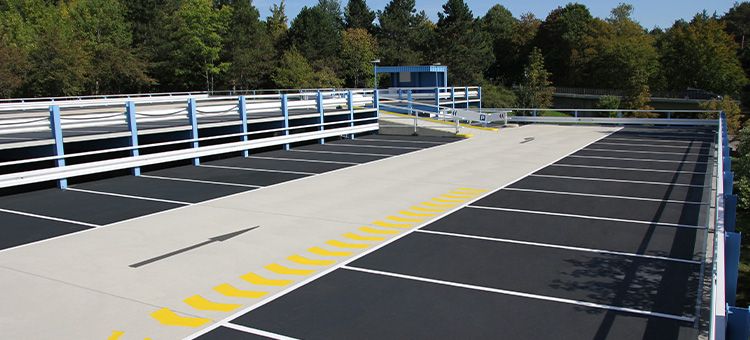 Triflex Solutions for failing asphalt: Multi-storey car park decks and ramps - completed car park deck