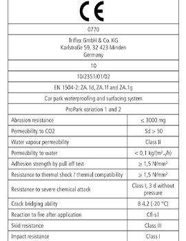 Triflex guide to dynamic crack bridging multi-storey car parks CE table