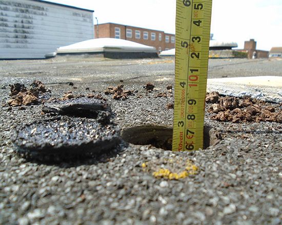 Triflex Flat roof refurbishment and warm roof overlay solutions, roof core testing image